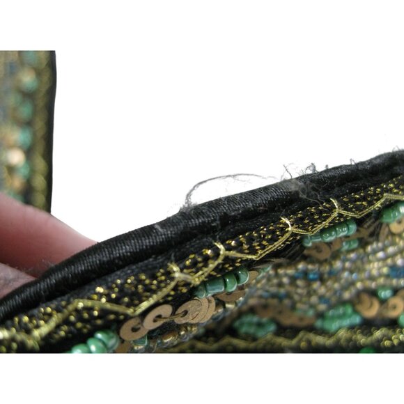 Vintage Emerald Beaded Sequin Belt Applique Statement Party Wide Boho Chic 37 in - Picture 4 of 15